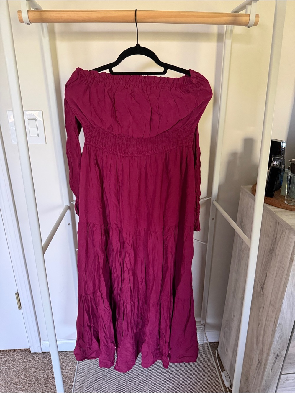 Amazon Off-Shoulder Maxi Dress in Magenta